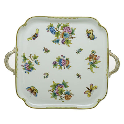 Herend Queen Victoria Square Tray With Handles Trays Herend Green 