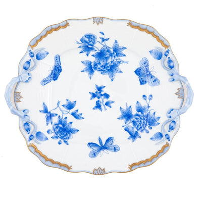 Herend Fortuna Square Cake Plate With Handles Dinnerware Herend Blue 