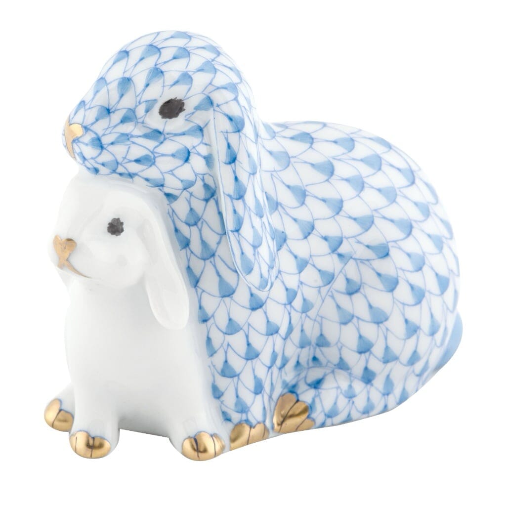 Herend Cuddling Bunnies Figurine Figurines Herend Blue 
