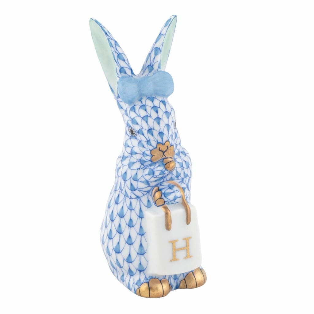 Herend Shopping Bunny Figurine Figurines Herend Blue 