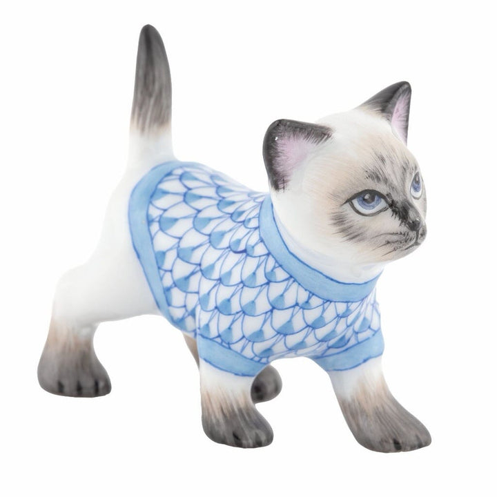 Herend Sweater Kitty Figurine Figurines Herend Blue 