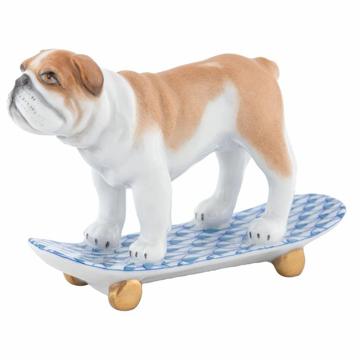 Herend Skateboarding Bulldog Figurine Figurines Herend Blue 
