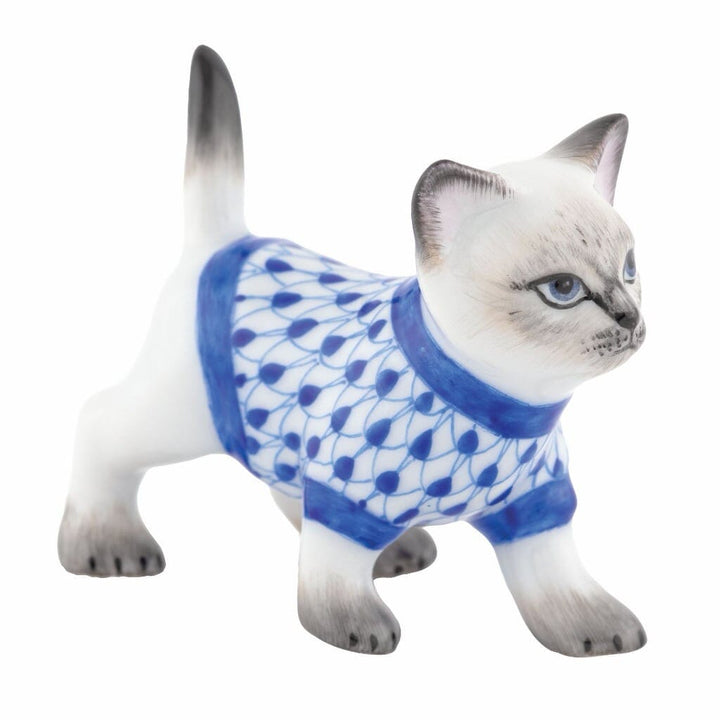 Herend Sweater Kitty Figurine Figurines Herend Sapphire 