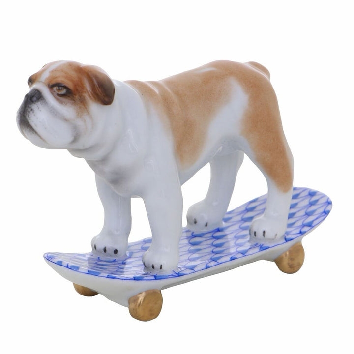 Herend Skateboarding Bulldog Figurine Figurines Herend Sapphire 