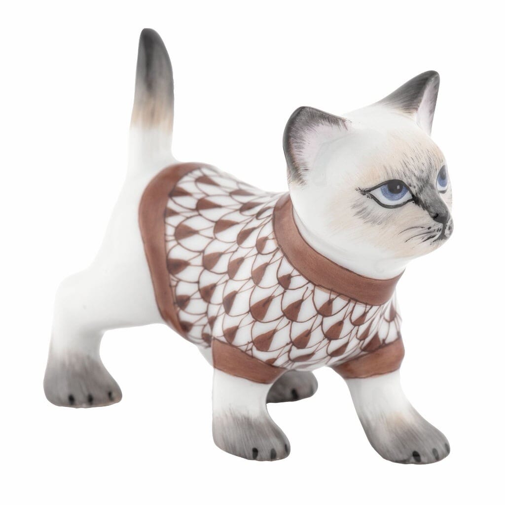 Herend Sweater Kitty Figurine Figurines Herend Chocolate 