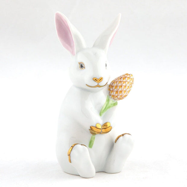 Herend Blossom Bunny Figurine Figurines Herend White-Butterscotch 