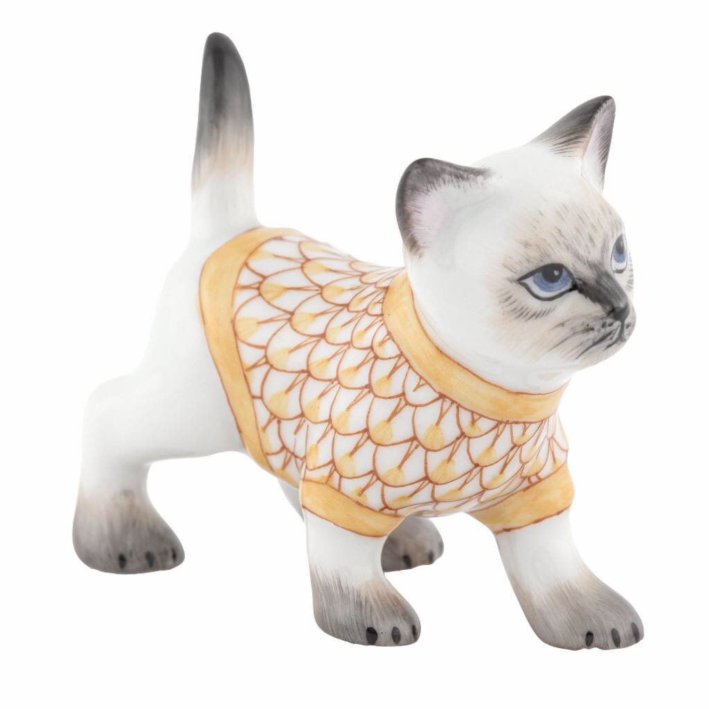 Herend Sweater Kitty Figurine Figurines Herend Butterscotch 