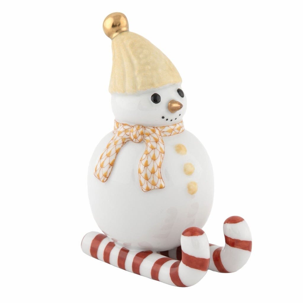 Herend Skiing Snowman Figurine Figurines Herend Butterscotch 