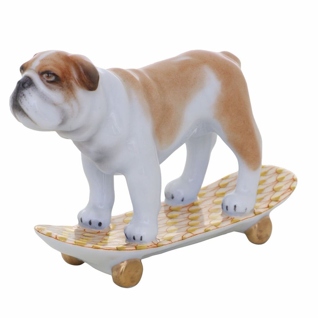 Herend Skateboarding Bulldog Figurine Figurines Herend Butterscotch 