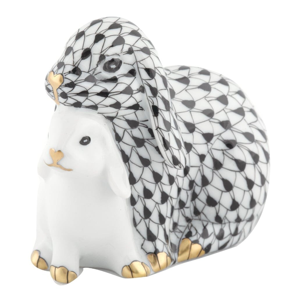 Herend Cuddling Bunnies Figurine Figurines Herend Black 