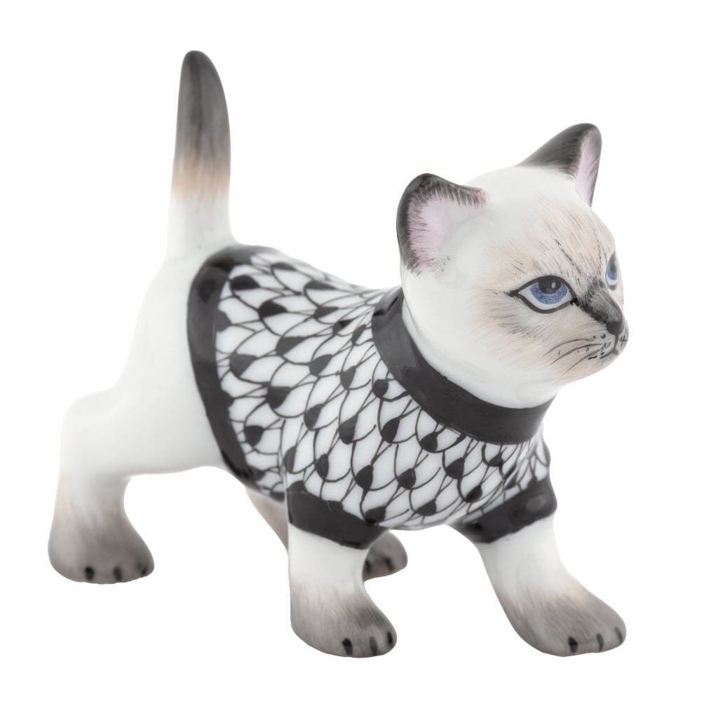 Herend Sweater Kitty Figurine Figurines Herend Black 