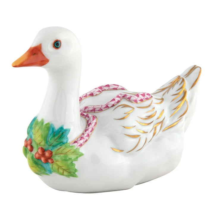 Herend Christmas Goose Figurine Figurines Herend Raspberry (Pink) 