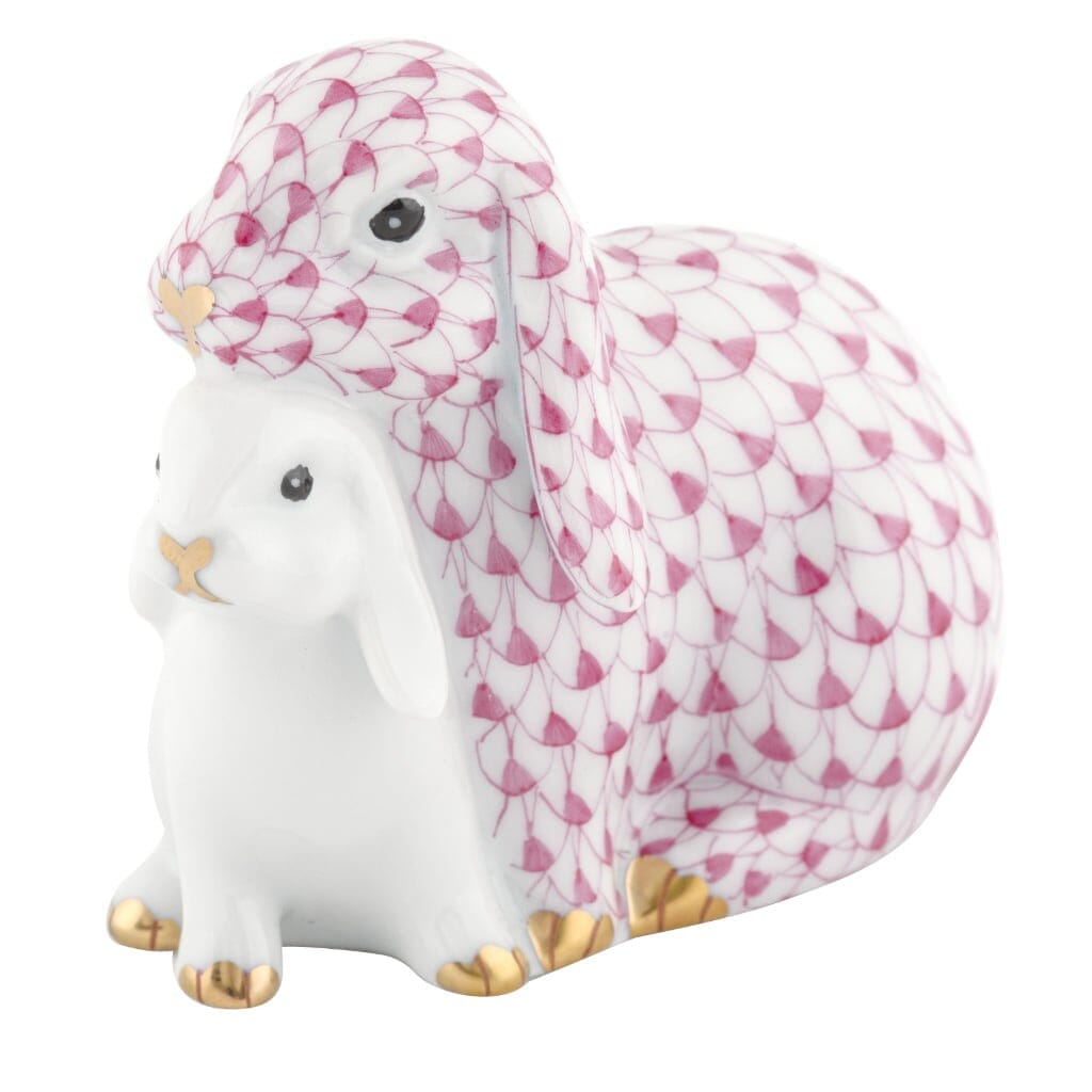 Herend Cuddling Bunnies Figurine Figurines Herend Raspberry (Pink) 