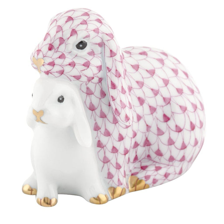Herend Cuddling Bunnies Figurine Figurines Herend Raspberry (Pink) 