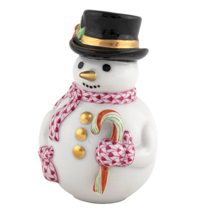 Herend Candy Cane Snowman Figurine Figurines Herend Raspberry (Pink) 