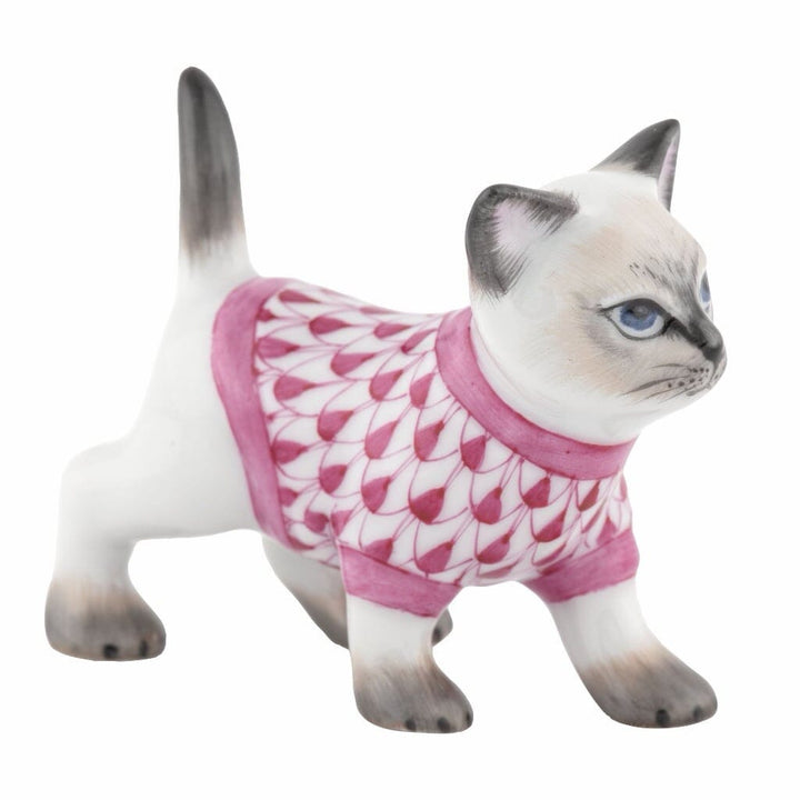 Herend Sweater Kitty Figurine Figurines Herend Raspberry 