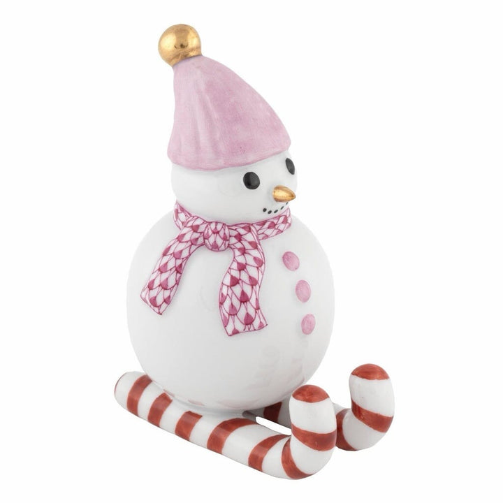 Herend Skiing Snowman Figurine Figurines Herend Raspberry 