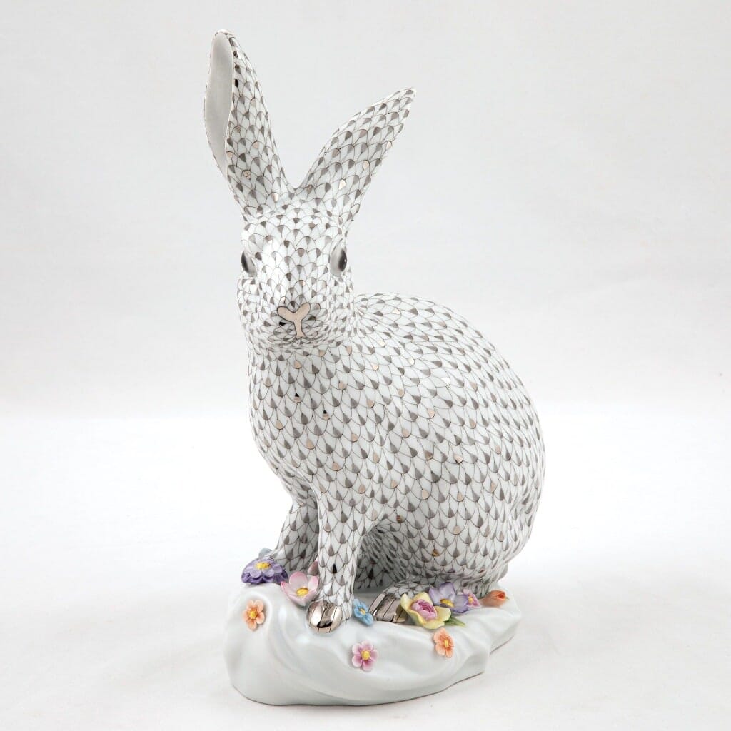 Herend Rabbit With Applied Flowers Figurine - Limited Edition Figurines Herend 