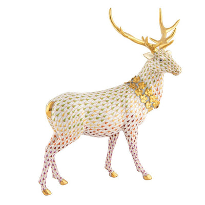 Herend Stag With Flower Garland Figurine - Limited Edition Figurines Herend 