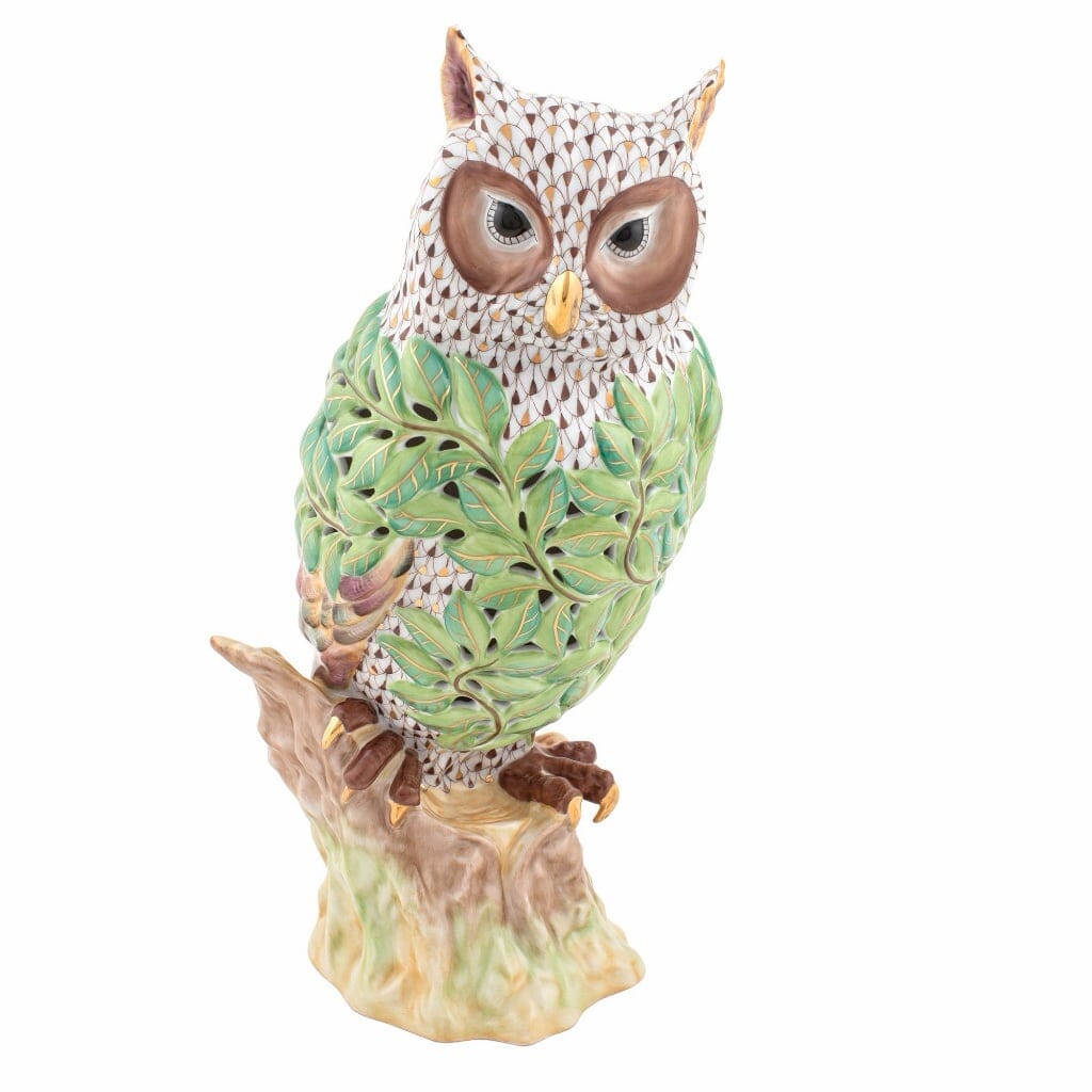 Herend Openwork Owl With Leaves Figurine - Limited Edition Figurines Herend 