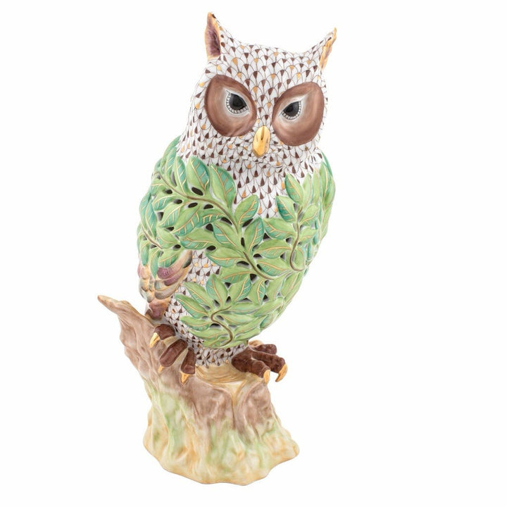 Herend Openwork Owl With Leaves Figurine - Limited Edition Figurines Herend 