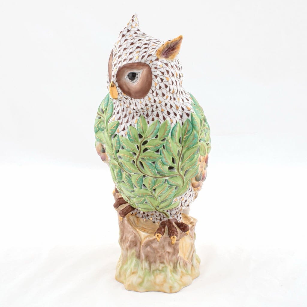 Herend Openwork Owl With Leaves Figurine - Limited Edition Figurines Herend 