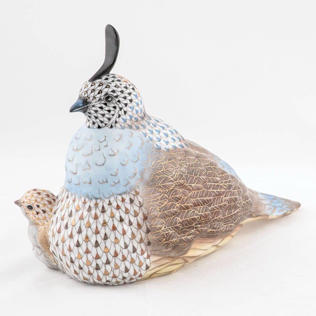 Herend Mother And Baby Quail Figurine - Limited Edition Figurines Herend 