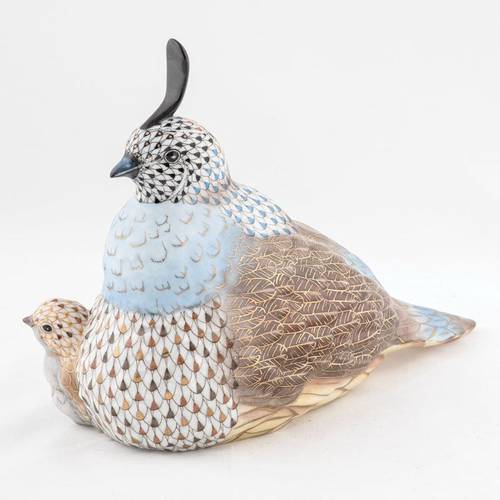 Herend Mother And Baby Quail Figurine - Limited Edition Figurines Herend 