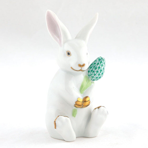 Herend Blossom Bunny Figurine Figurines Herend White-Green 
