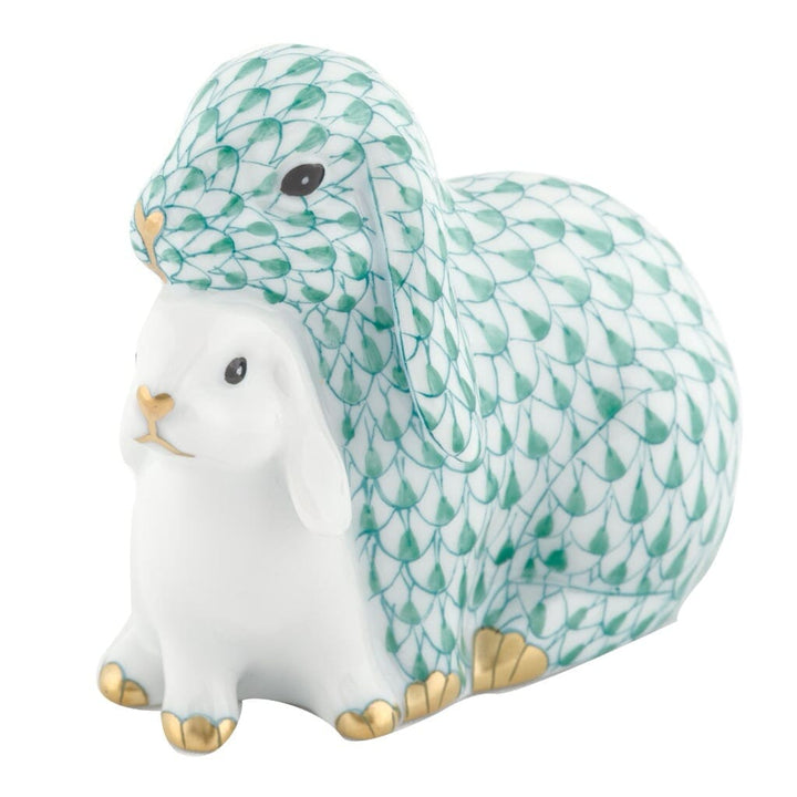 Herend Cuddling Bunnies Figurine Figurines Herend Green 