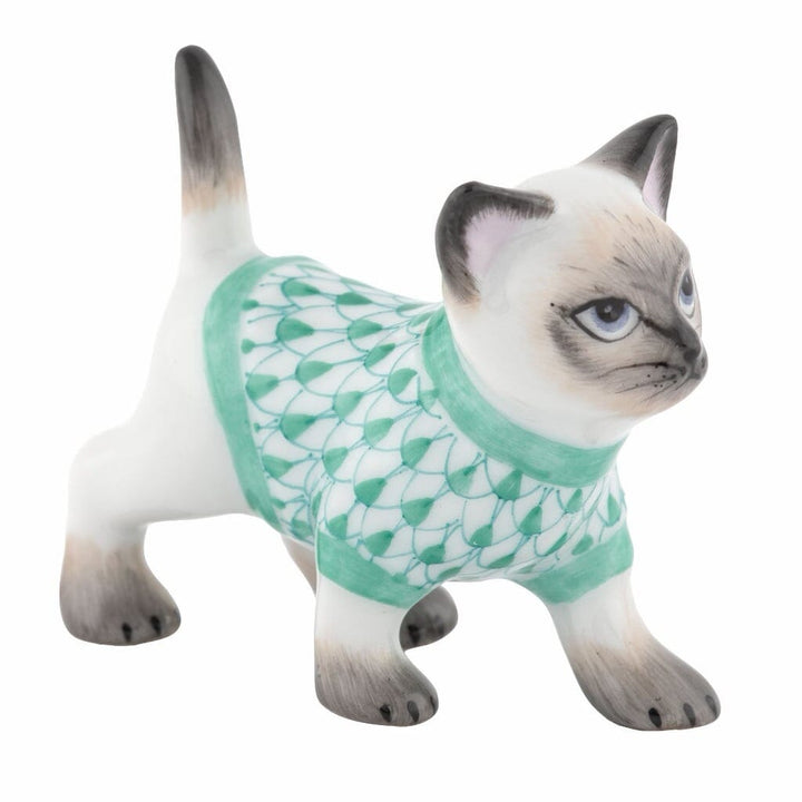 Herend Sweater Kitty Figurine Figurines Herend Green 