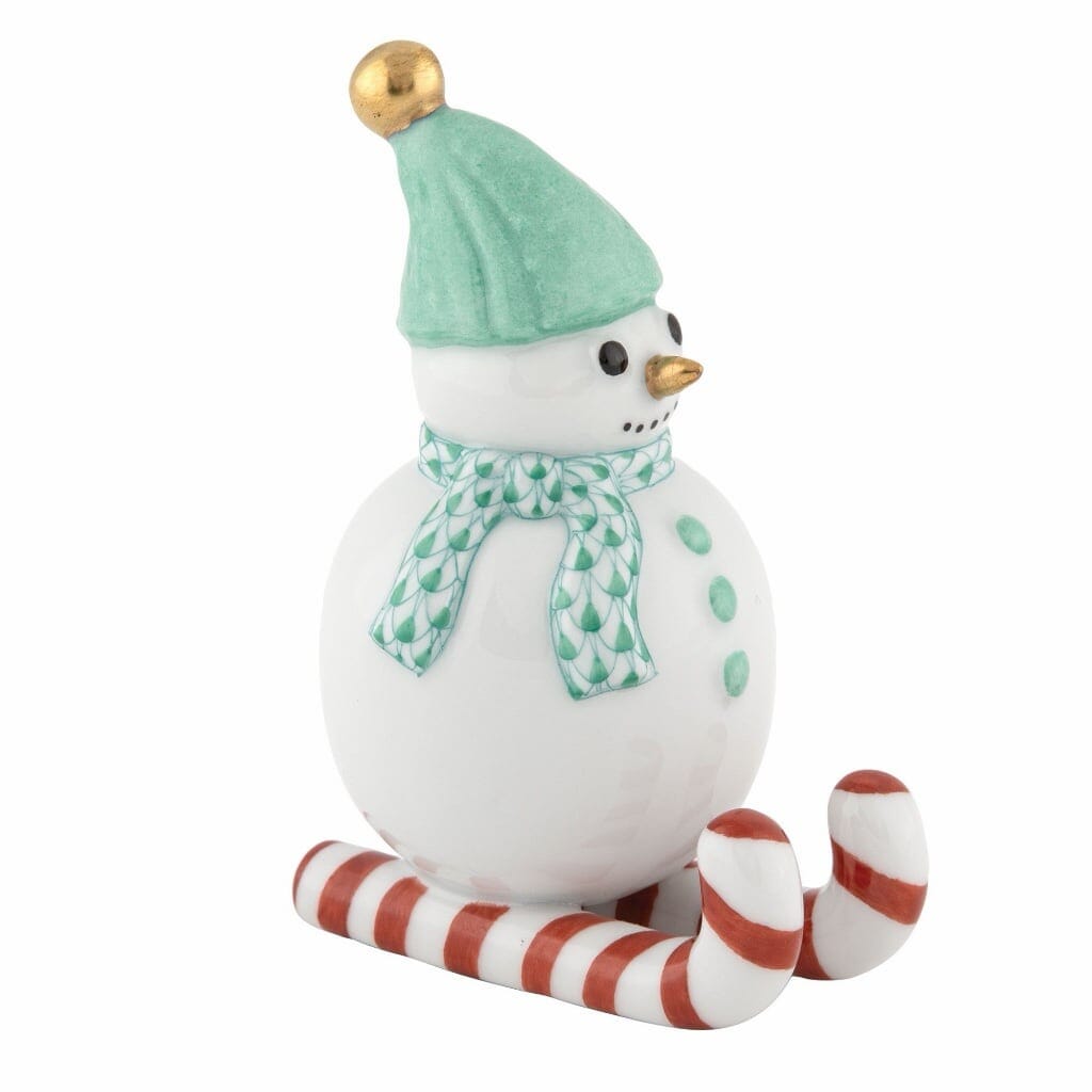 Herend Skiing Snowman Figurine Figurines Herend Green 