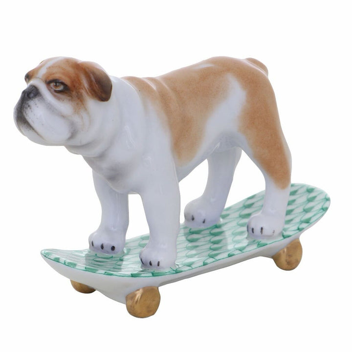 Herend Skateboarding Bulldog Figurine Figurines Herend Green 