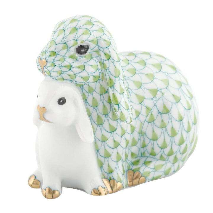 Herend Cuddling Bunnies Figurine Figurines Herend Lime Green 