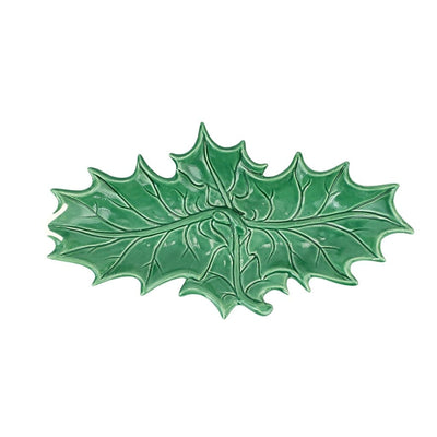 Vietri Lastra Evergreen Figural Holly Two-Leaf Platter Platters Vietri 