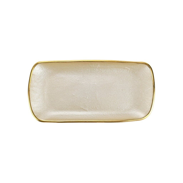 Vietri Metallic Glass Rectangular Tray Trays Vietri Pearl 