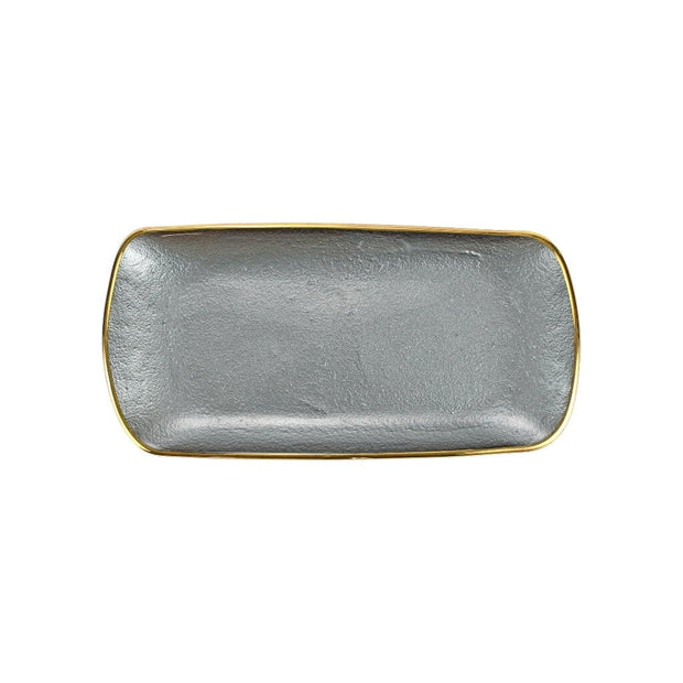 Vietri Metallic Glass Rectangular Tray Trays Vietri Slate 