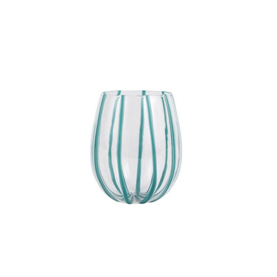 Vietri Nuovo Stripe Stemless Wine Glass Drinkware Vietri Teal 