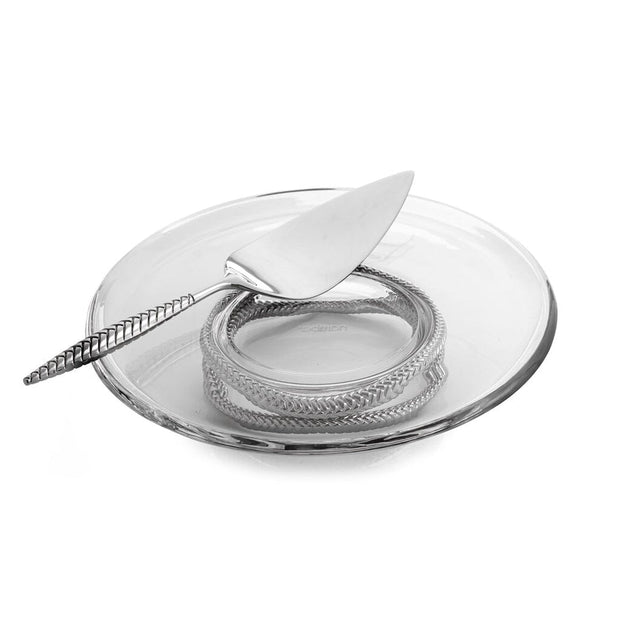 Nambe Braid Pedestal Cake Plate With Cake Server Fine Decor Direct