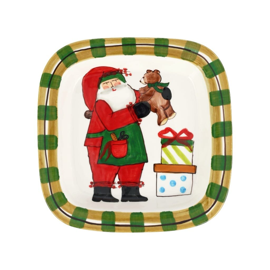 Vietri Old St. Nick Small Rimmed Square Platter with Teddy Bear Platters Vietri 