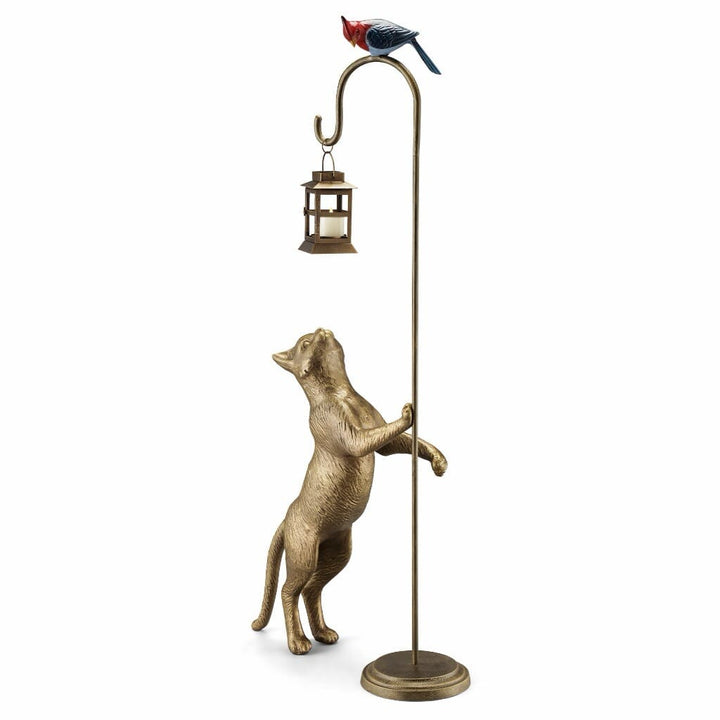 SPI Garden Snacktime Cat with Bird Lantern Sculptures SPI 