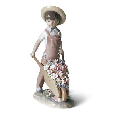 Lladro Porcelain Wheelbarrow With Flowers Figurine Figurines Lladro 