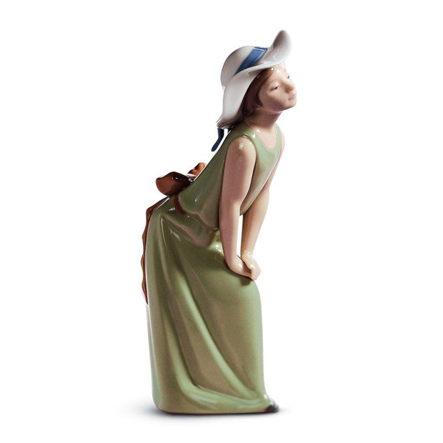 Lladro Porcelain Curious Girl With Straw Hat Figurine Figurines Lladro 