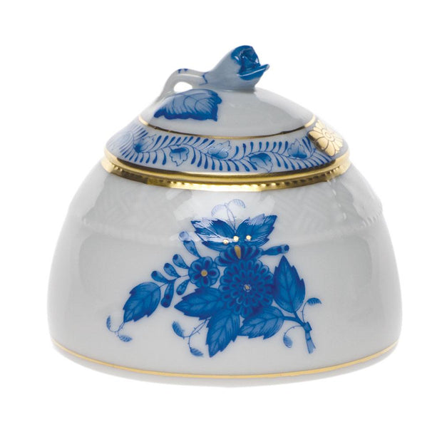 Herend Honey Pot W/Rose Figurines Herend Chinese Bouquet Blue 