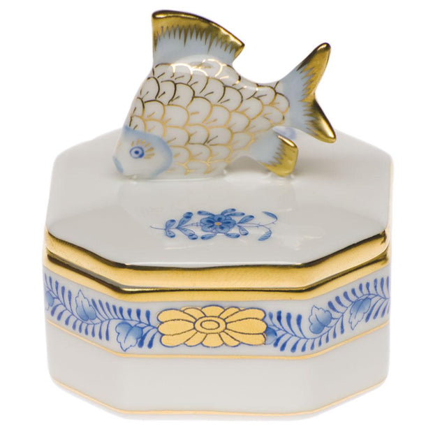 Herend Petite Octagonal Box - Fish Figurines Herend Chinese Bouquet Blue 