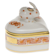 Herend Heart Box W/Bunny Figurines Herend Chinese Bouquet Rust 