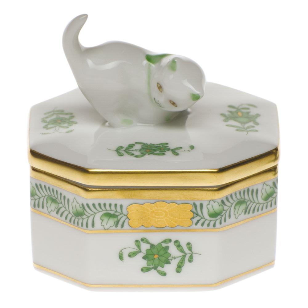 Herend Small Octagonal Box - Cat