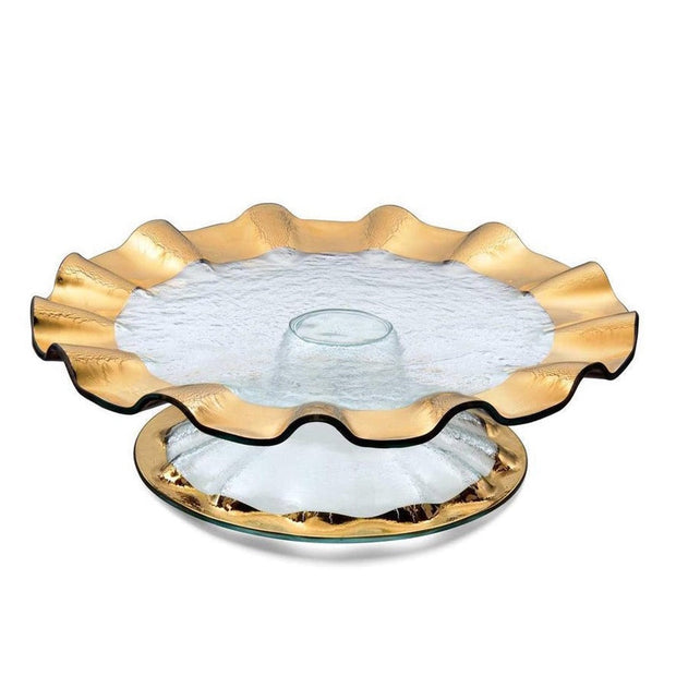 Annieglass Ruffle Pedestal Cake Stand Dinnerware Annieglass Gold 