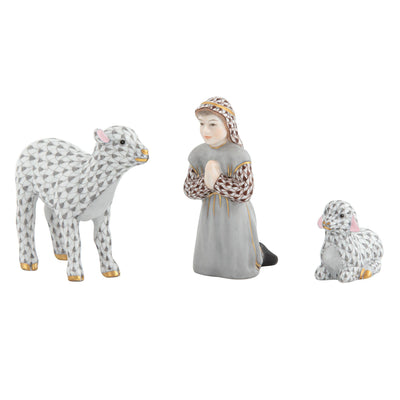 Herend Shepherd Boy And Lambs 3 Piece Set Figurines Herend 