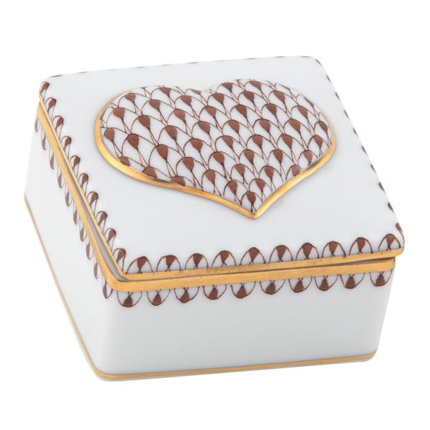 Herend Embossed Heart Box Figurines Herend Box Brown 